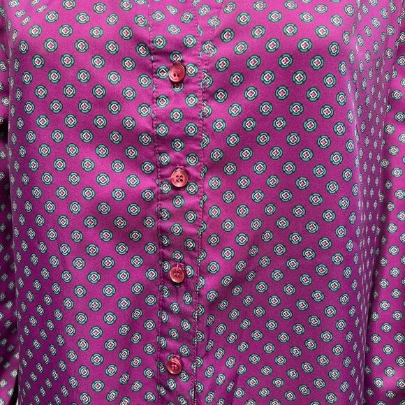 Vintage 70's purple and teal geometric shirt dress. Button Down Collared. Size L - Picture 6 of 14